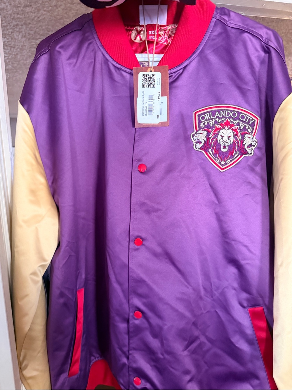 Mitchell & Ness Orlando City Purple Satin Bomber with Cream Sleeves